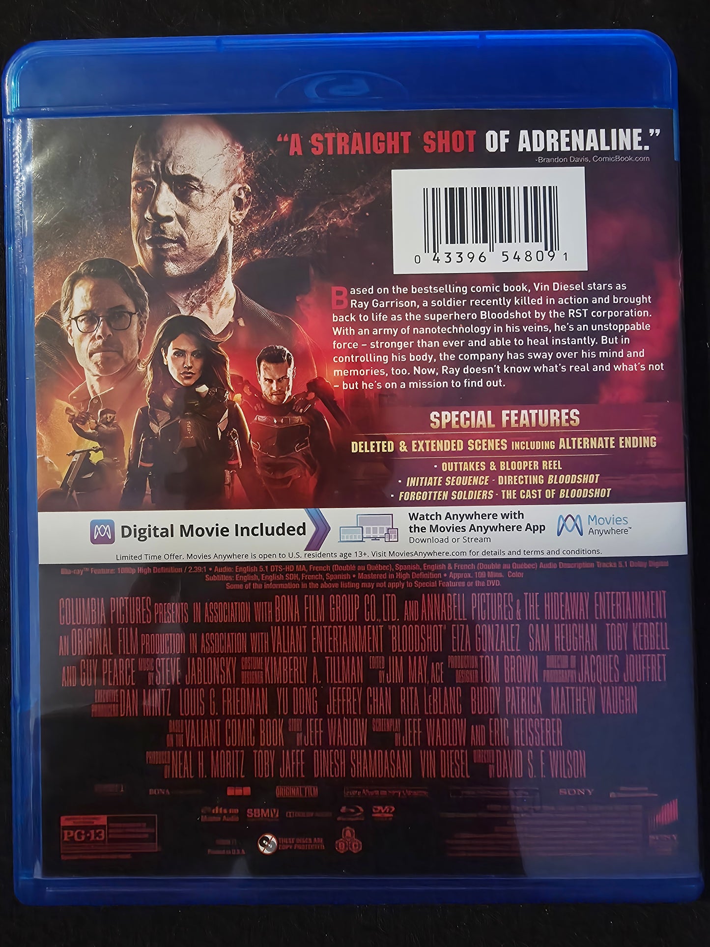 Bloodshot Blu-ray Starring Vin Diesel, Eiza Gonzalez, Sam Heughan, Toby Kebbell