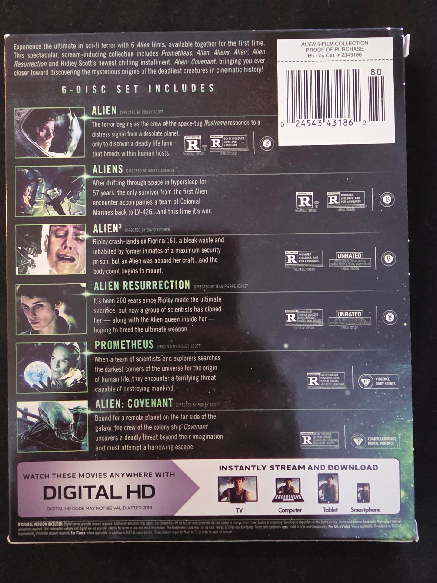 Alien: 6-Film Collection Bluray With Slipcover & Inserts