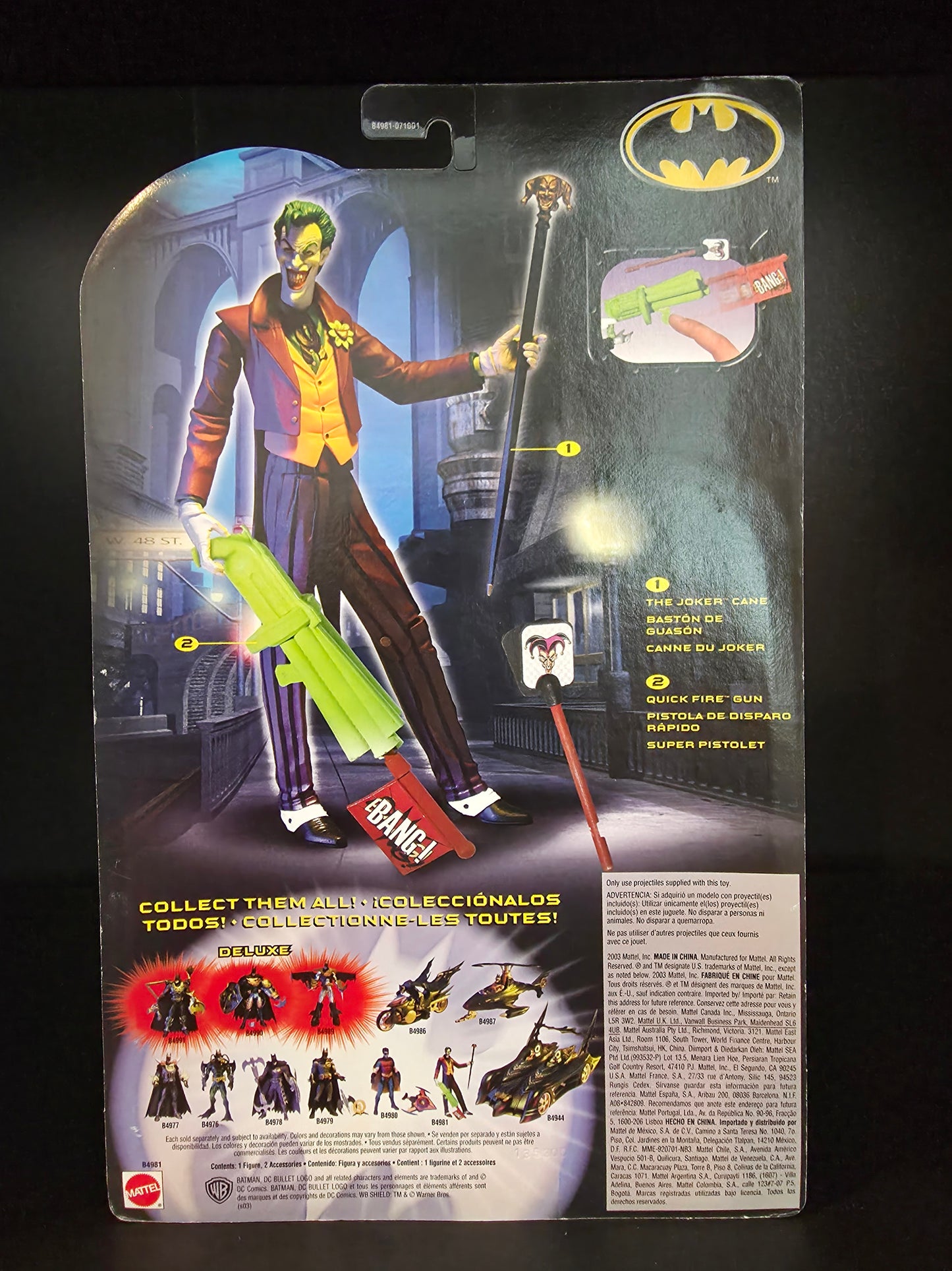 Mattel Batman DC Joker Quick Fire Action Figure With Cane 2003 New SEALED