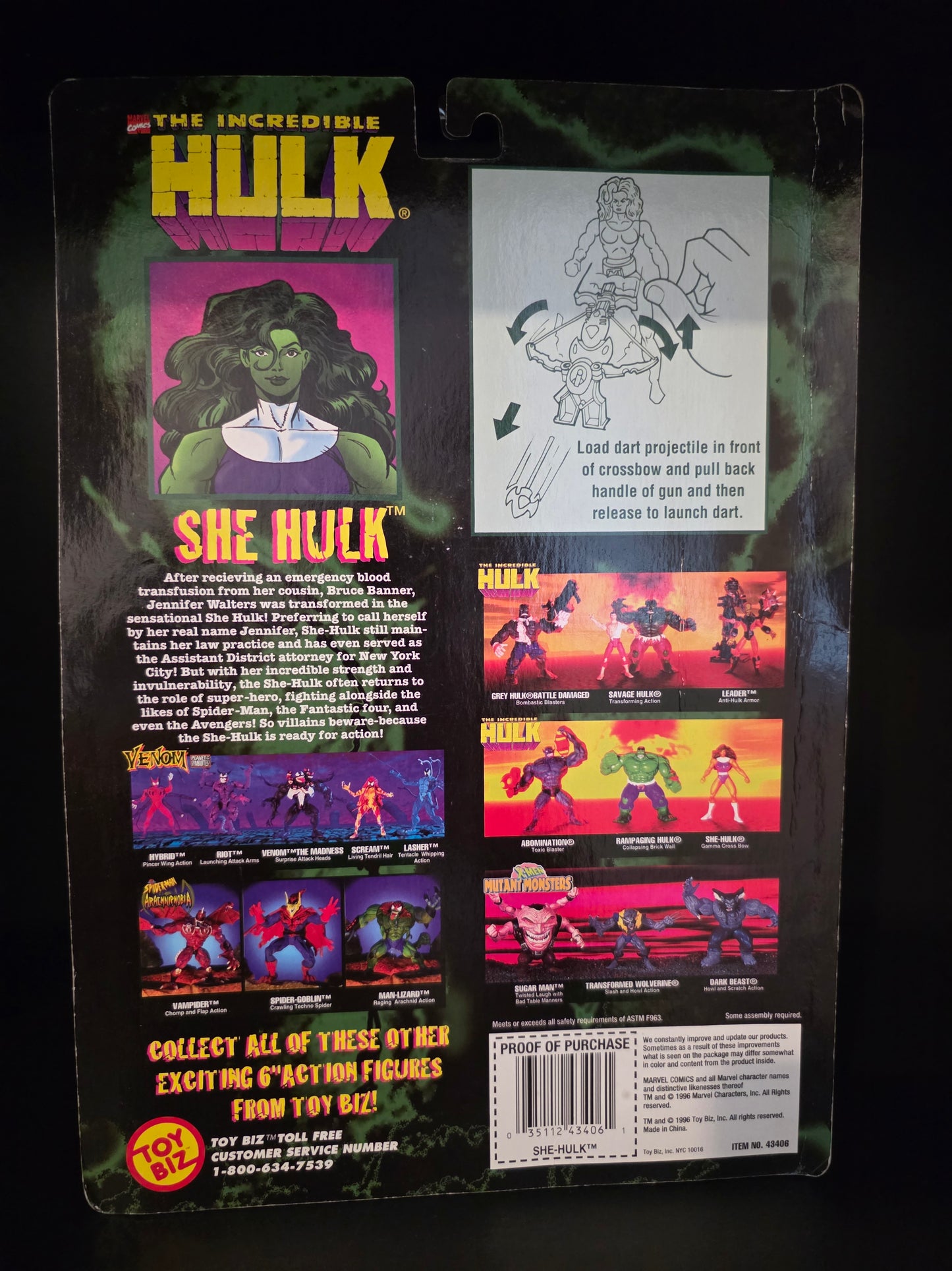 The Incredible Hulk She-Hulk w/ Gamma Cross Bow Figure Toy Biz 1996 NEW Marvel