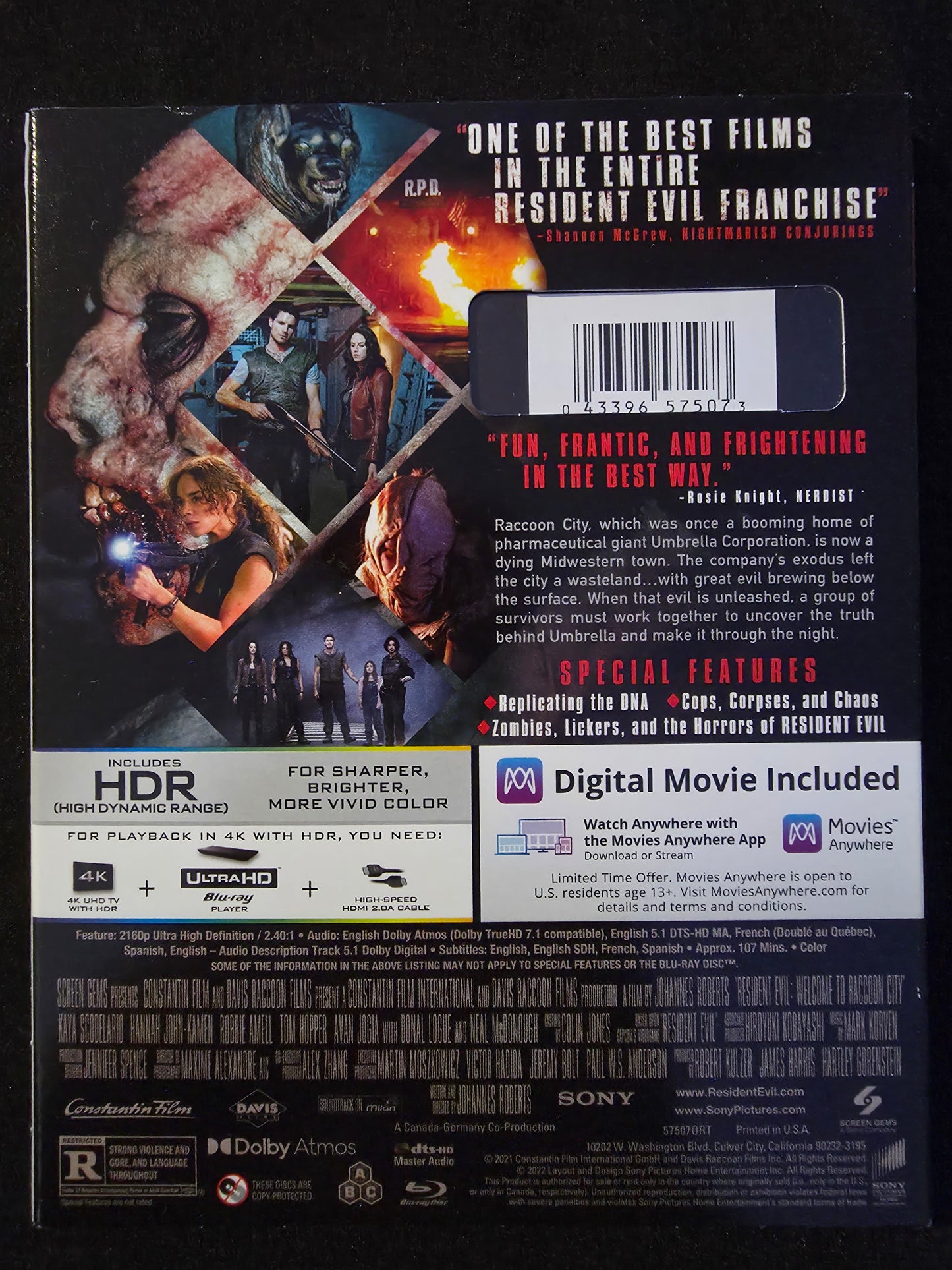 4K ULTRA HD Resident Evil Welcome To Raccoon City + Blu-Ray SlipCover Rare OOP