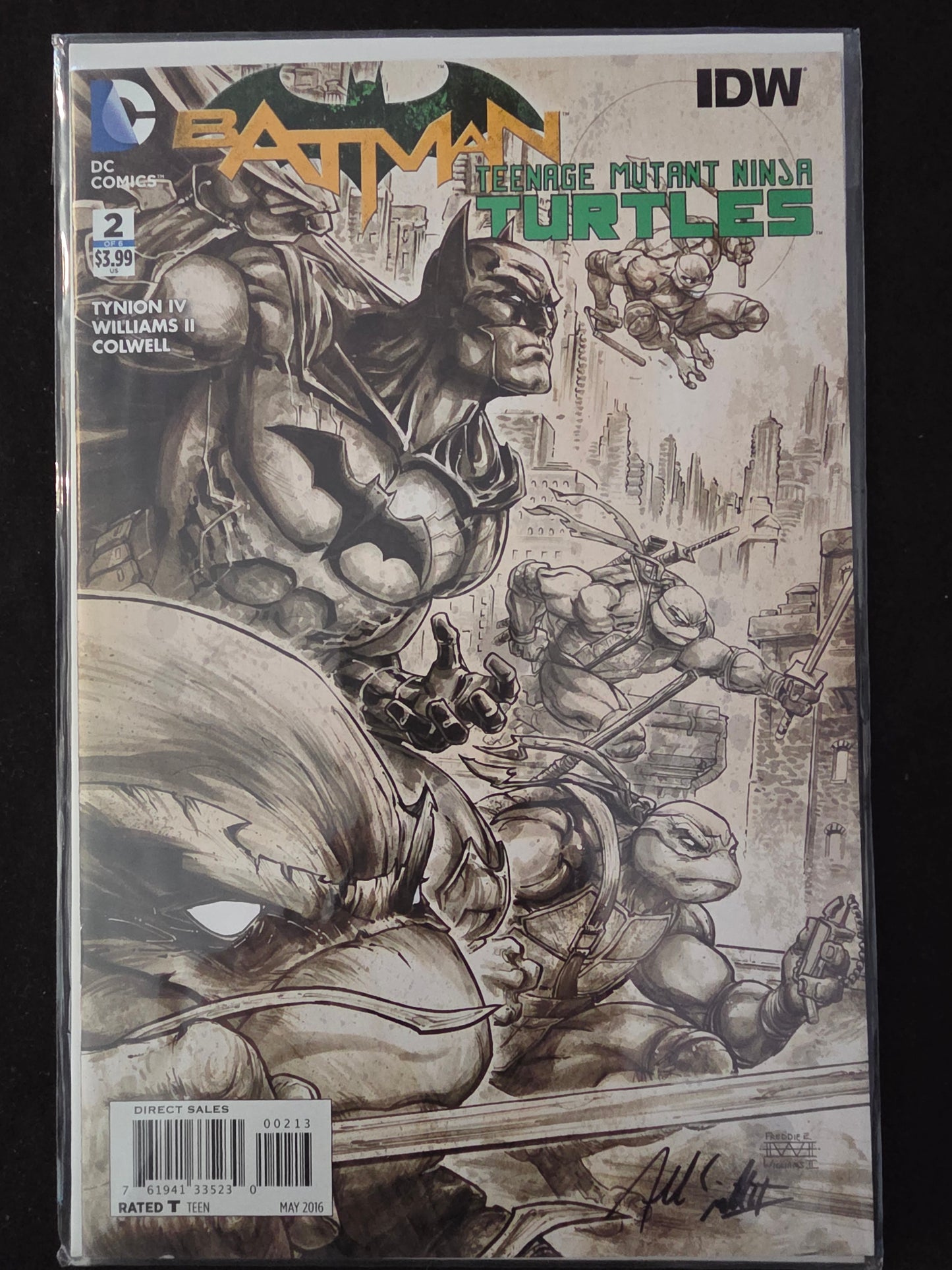 TMNT Batman 2 Teenage Mutant Ninja Turtles 3rd Print Sketch B&W Variant SIGNED BY Freddie Williams no COA