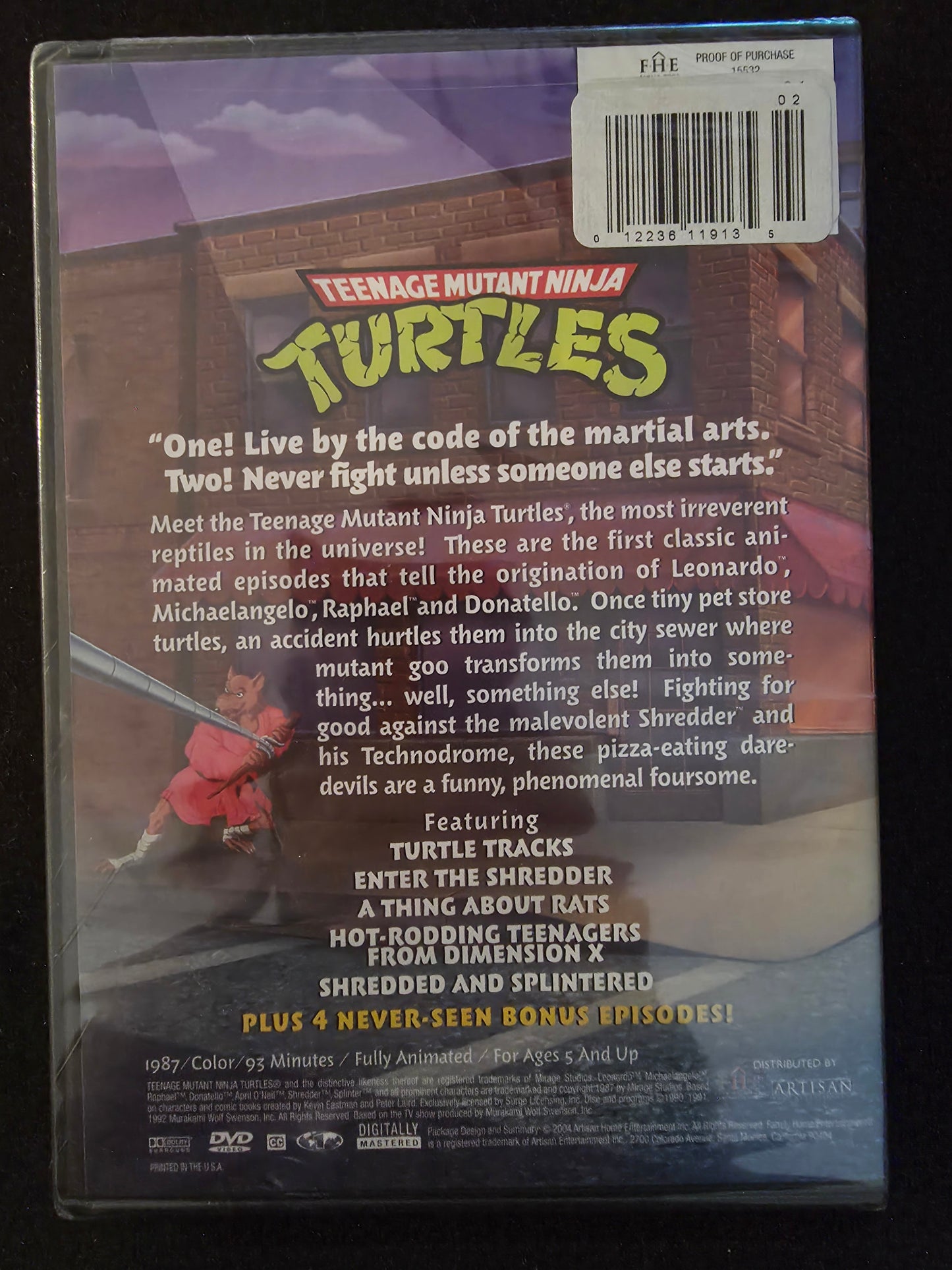 1987 Animated Teenage Mutant Ninja Turtles (2004 DVD) 93min Runtime-8 Episodes