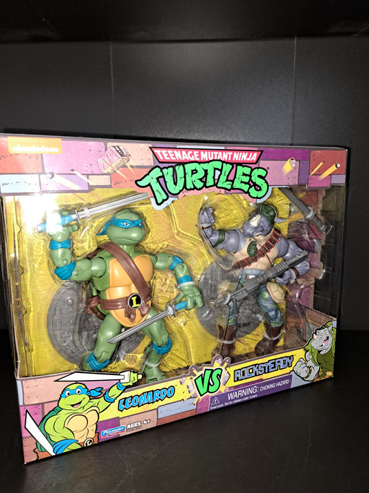 LEONARDO VS ROCKSTEADY TMNT NINJA TURTLES TWO PACK PLAYMATES 2021 ACTION FIGURE